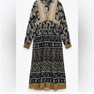 NWOT Zara bohemian caftan embroidered maxi dress sz Small.